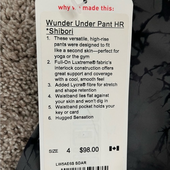 NWT Size 4 Lululemon Wunder Under Pant HR Shibori - Picture 2 of 3